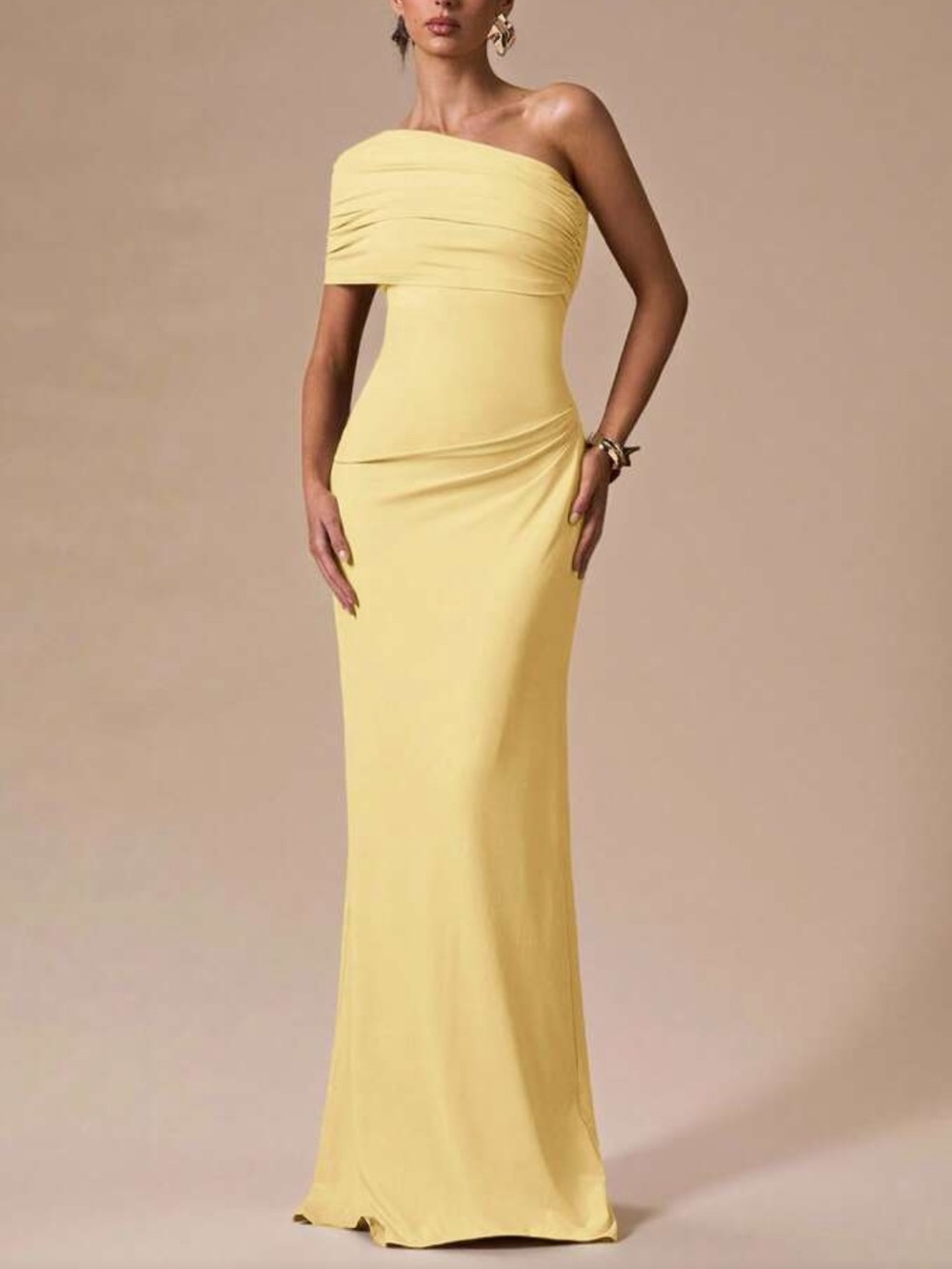 Elegant One-Shoulder Yellow Evening Gown